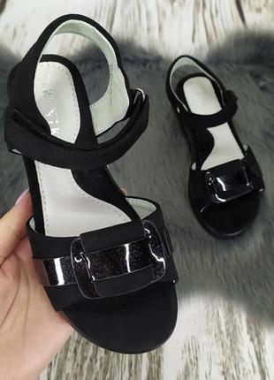 Босоніжки для дівчинки чорні замшеві підліткові