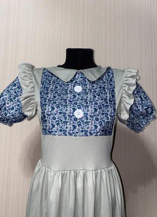 Платье миди винтаж ретро серое и цветочный принт рукава объёмными2 фото