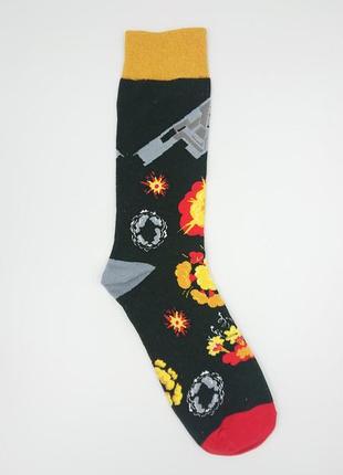 Чоловічі чорние шкарпетки з принтом, малюнком northrop b-2 spirit (ядерним самольотом) та взривами1 фото