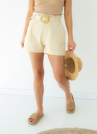 Жіночі котонові шорти з поясом беж, жовтий