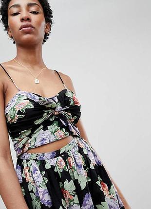 Цветочное натуральное вискозное платье с вырезом на талии asos2 фото