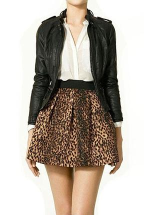 Плиссированная юбка на резинке звериный принт леопард