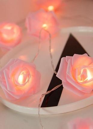 Гірлянда троянди квіти 50 лампочок на 5м від usb рожеві3 фото