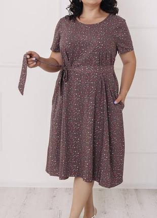 Летнее батальное женское платье классического кроя, коричневое 52 - 58р1 фото