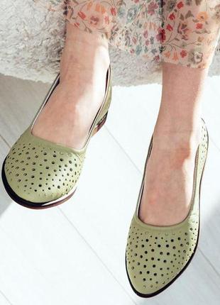 Балетки жіночі літні туфлі на плоскій підошві матова шкіра з перфорацією різні кольори розміри 33-428 фото