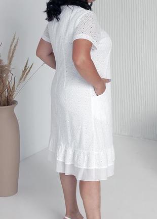 Летнее женское платье, белое, прошва, больших размеров длины миди 54, 56, 58, 603 фото