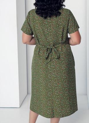 Классическое женское летнее платье большого размера, софт, в мелкий узор, зеленое 54, 56, 58, 603 фото