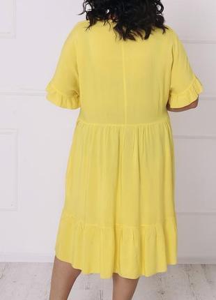 Однотонное летнее желтое платье для женщин, штапель, больших размеров 48-563 фото