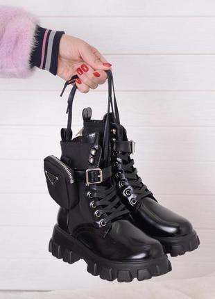 Женские ботинки зимние кожаные на высокой подошве черные pra&da3 фото
