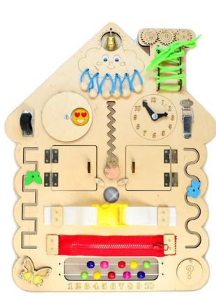 Бизиборд будиночок 48х38 см "збери сам" розвиваюча дошка 17в1 заготовки в розібраному виді + деталі і кріплення3 фото