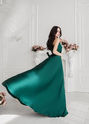Зелена вечiрна сукня максi довга iзумрудна шлейки2 фото