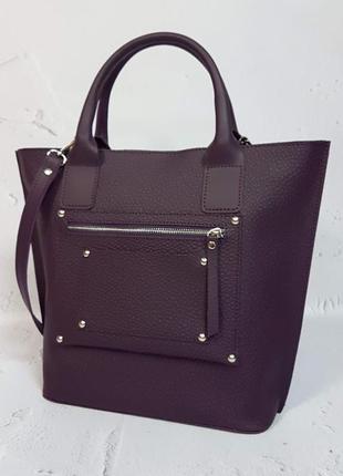 Ділова сумка з натуральної шкіри, суперматовий баклажан перли 1635