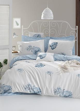 Постельное белье евро, семейный lotus home perfect ranforce - finny голубой євро комплект постільна білизна