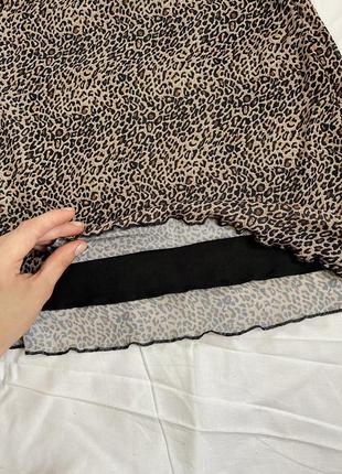 Трендовая юбка леопард в сетку пэчворк мини2 фото