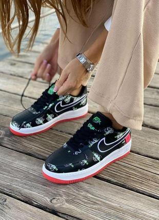 Кросівки жіночі nike air force 1 black white red 1