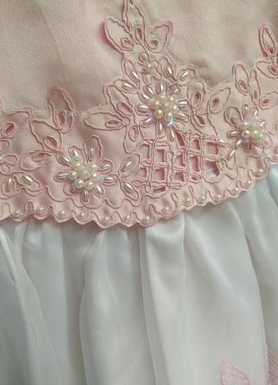 Ніжне кремове рожеве плаття 1 2 3 буси вишивка стрази атлас2 фото