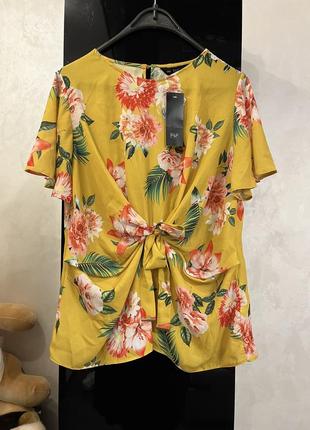 Яркая блузка с завязкой цветочный принт большой размер1 фото