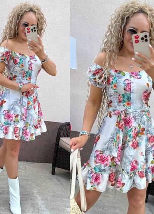 Платье цветочный принт летнее легкое с воланами рюшами