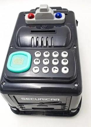 Копилка сейф полицейская машинка с кодовым замком купюроприемником и отпечатком пальца7 фото