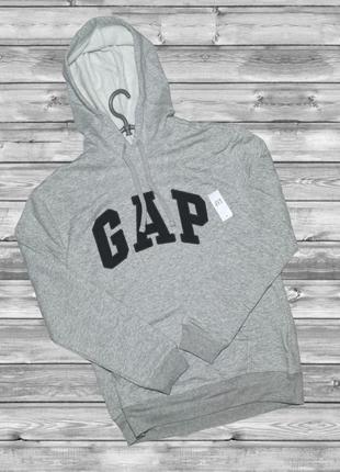 Чоловіча толстовка худі gap logo fleece hoodie сіра