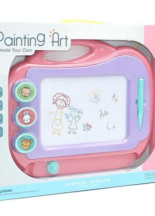 Дитяча магнітна дошка мольберт для малювання кольорова з трьома печатками 35х27 см art painting