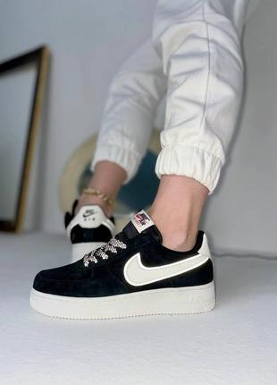 Nike air force 1 black white 8 женские кроссовки найк аир форс  / замшевые