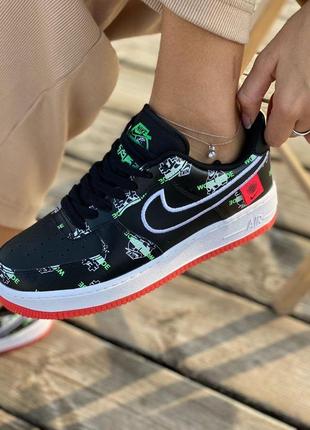 Nike air force 1 black red white 1 жіночі кросівки найк аір форс7 фото