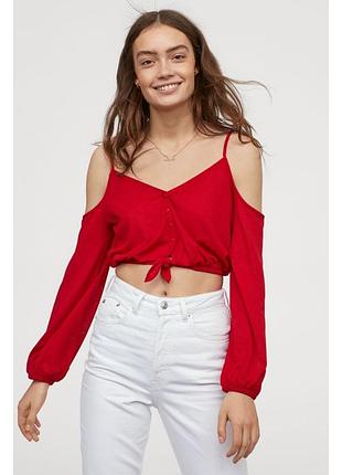 Кроп топ с открытыми плечами и длинными рукавами ✨h&m✨ с завязкой топ