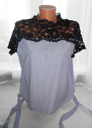 Красивая блузка блуза с кружевной кокеткой из смесового хлопка4 фото