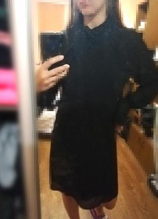 Сукня чорна міні міді довгий рукав волан стильна з завязками напівпрозорі вечерня sisley