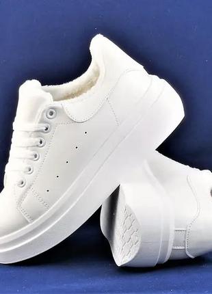 🔴 купить женские зимние кроссовки белые слипоны с мехом мокасины alexander mcqueen : 37,38,2 фото