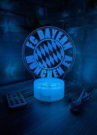 3d-лампа фк баварія мюнхен, подарунок для фанатів футболу, світильник або нічник, 7 кольорів та 4 режими, пульт та таймер1 фото