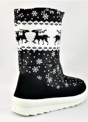 🔴 купити зимові жіночі дутики чоботи на хутрі теплі чорні з оленями 37,38,39,40,41)5 фото