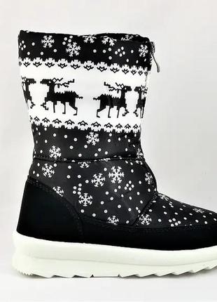 🔴 купити зимові жіночі дутики чоботи на хутрі теплі чорні з оленями 37,38,39,40,41)6 фото