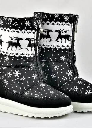 🔴 купити зимові жіночі дутики чоботи на хутрі теплі чорні з оленями 37,38,39,40,41)9 фото