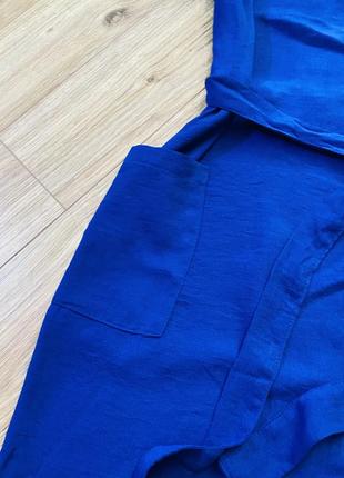 Яскрава синя сукня з накладними карманами, летнее платье халат5 фото