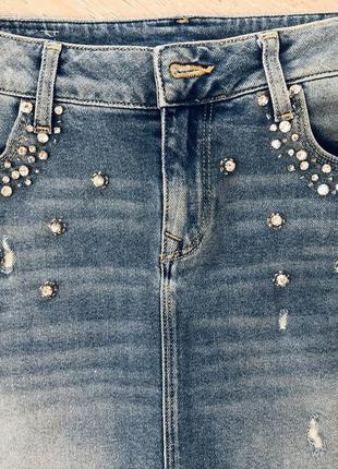 Классная джинсовая модная юбка с потертостями  от cross jeans 🛍🍒🌺3 фото