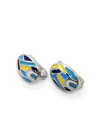 💛💙 срібні сережки в українському геометричному стилі жовто-блакитні3 фото