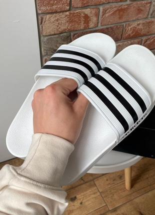 Мужские шлепанцы adidas slides white black 41-42-43-44-455 фото