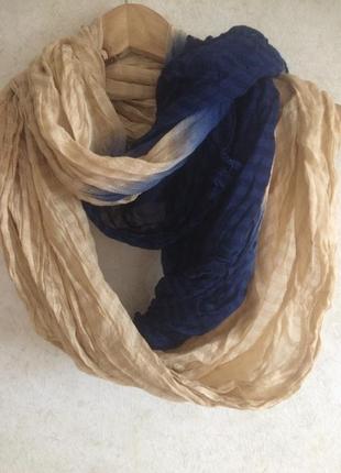 Легкий шарф синьо-жовтий/бежевий