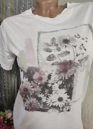 Белая футболка с цветочным принтом,с,м/nutmeg women2 фото