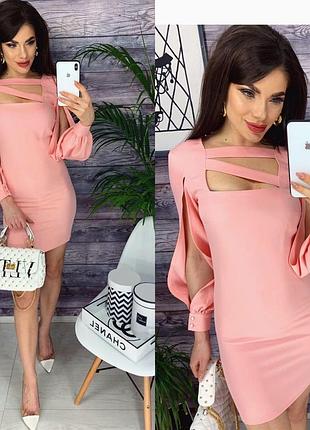 Классическое приталенное платье ткань костюмка длинный рукав размеры норма и полубатал