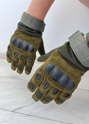 Якісні тактичні рукавиці олива тактические перчатки полнопалие зсу тро3 фото