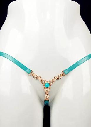 Эротические трусики с ожерельем бирюзовые - размер универсальный (на резинке)3 фото
