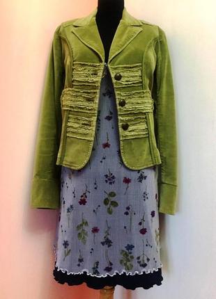 Велюровый французский жакет-пиджак "miss etam" салатового цвета3 фото