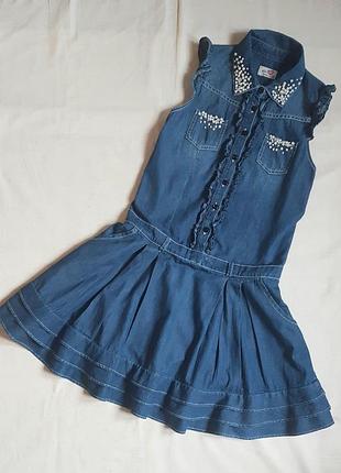 Красивое джинсовое платье kio pretty италия с жемчугом и стразами на 12 лет