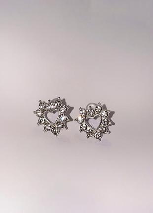 Серьги серёжки сережки сердца сердечки со стразами блестящие серця зі стразами блискучі