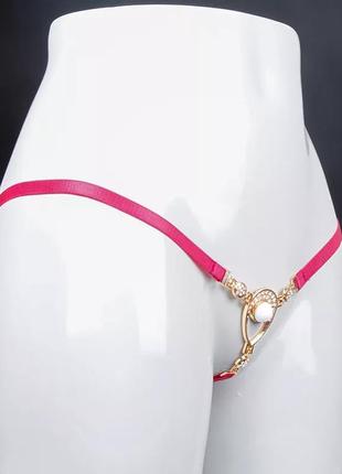 Эротические трусики с ожерельем малиновые - размер универсальный (на резинке)2 фото