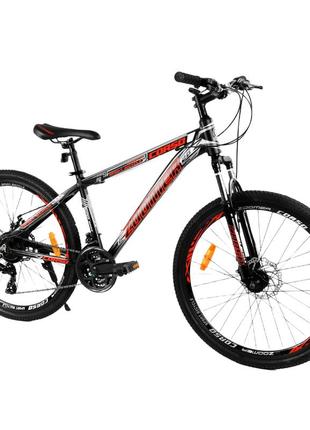 Велоcипед спортивный corso zoomer 26 дюймов с дисковыми тормозами серый с оранжевый