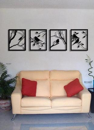 Декор для стен. картина из дерева "поющие птички" 30х99 см модуль из 4 картин